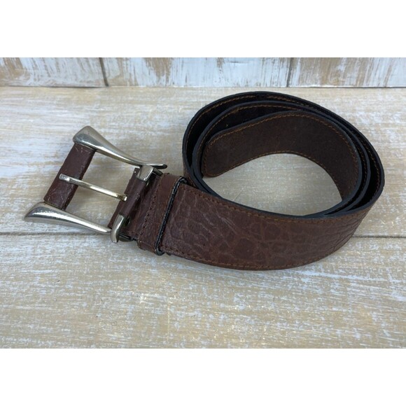 Vintage Western Brown Leather Belt w/Silver-tone Metal Horn Buckle Steer 38\